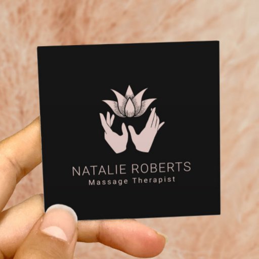 Customizable Massage Therapy Healing Hands &amp; Lotus Flower Spa Square Business Card