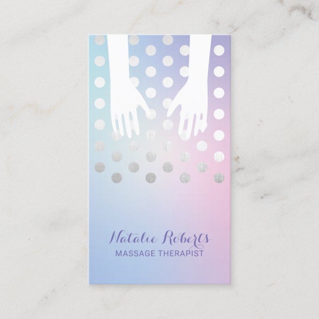 Massage Therapy Healing Hands Pastel Purple Blue Business Card (Front)