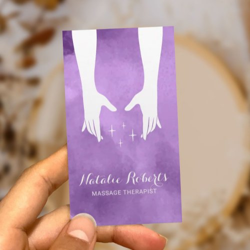 Massage Therapy Healing Hands Spa Elegant Purple Business Card