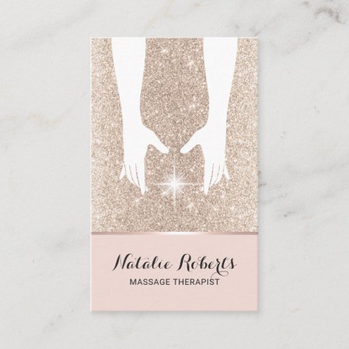 Massage Therapy Healing Hands Spa Gold Glitter Business Card