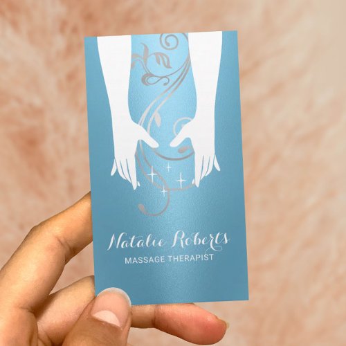 Massage Therapy Healing Hands Spa Modern Blue Business Card