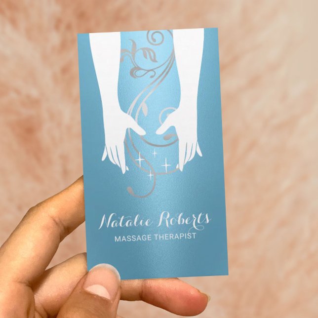 Massage Therapy Healing Hands Spa Modern Blue Business Card (Creator Uploaded)