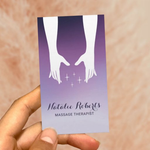 Customizable Massage Therapy Healing Hands Spa Purple Ombre Business Card