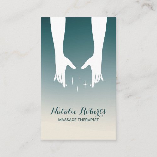 Massage Therapy Healing Hands Spa Teal Ombre Business Card
