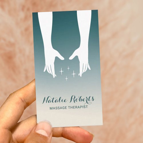 Massage Therapy Healing Hands Spa Teal Ombre Business Card