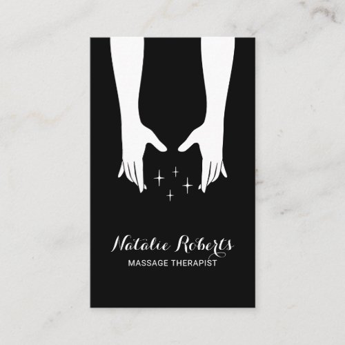 Massage Therapy Healing Hands Wellness Plain Black Business Card