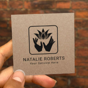 Massage Therapy Lotus Healing Hands Vintage Kraft Square Business Card