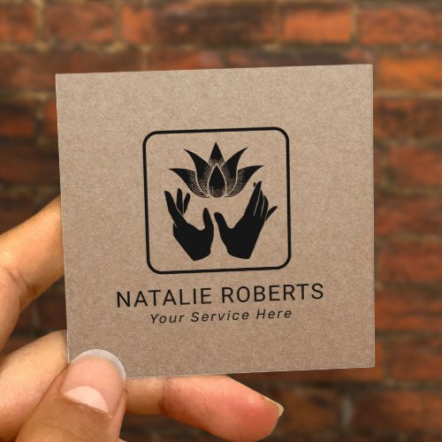 Massage Therapy Lotus Healing Hands Vintage Kraft Square Business Card