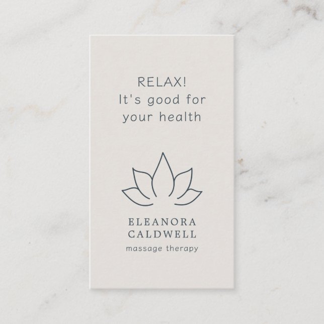 Massage Therapy Lotus Logo Charcoal Gray Eggshell Business Card (Front)