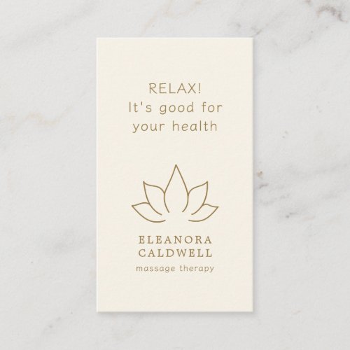 Massage Therapy Lotus Logo Gold on Cream Business Card