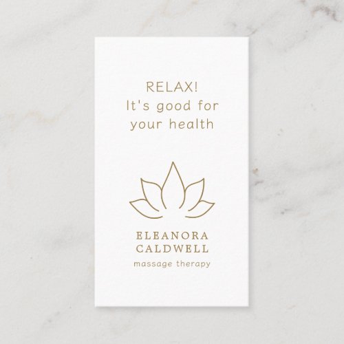 Massage Therapy Lotus Logo Gold on White Business Card