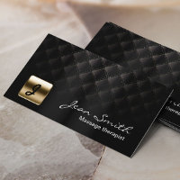 Massage Therapy Monogram Modern Black & Gold Business Card