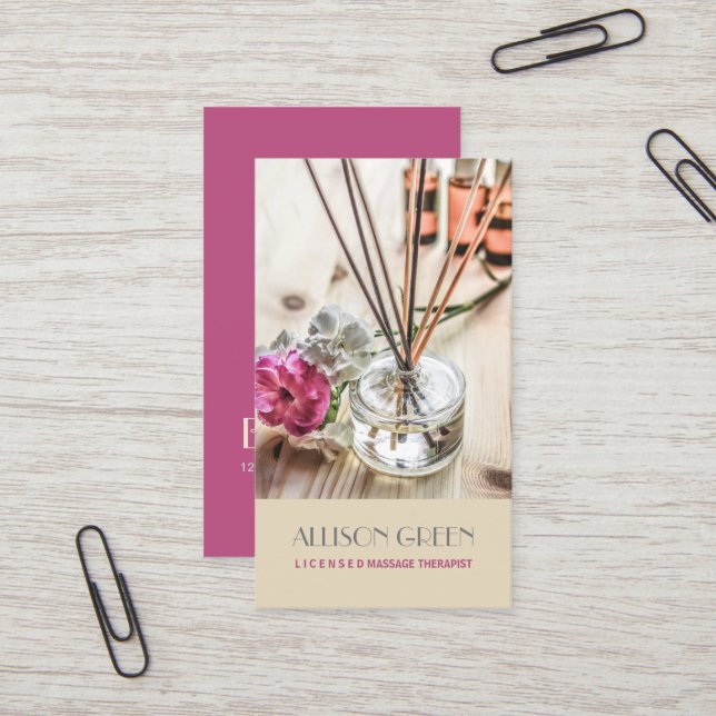 Massage Therapy Natural Essential Oil Aromatherapy Business Card (Front/Back In Situ)