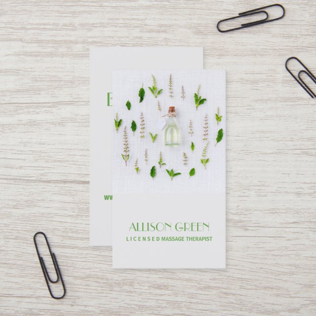 Massage Therapy Natural Essential Oil Aromatherapy Business Card (Front/Back In Situ)