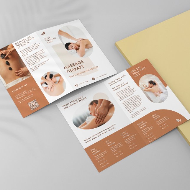 Massage Therapy Photo QR Code Promotional Bi-Fold Brochure (Creator Uploaded)