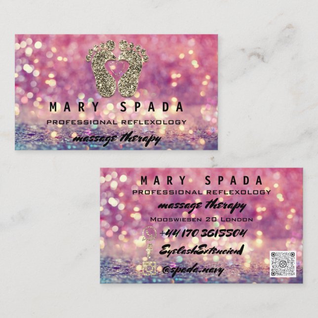 Massage Therapy Reflexology Feet Rose QRCode Business Card (Front/Back)