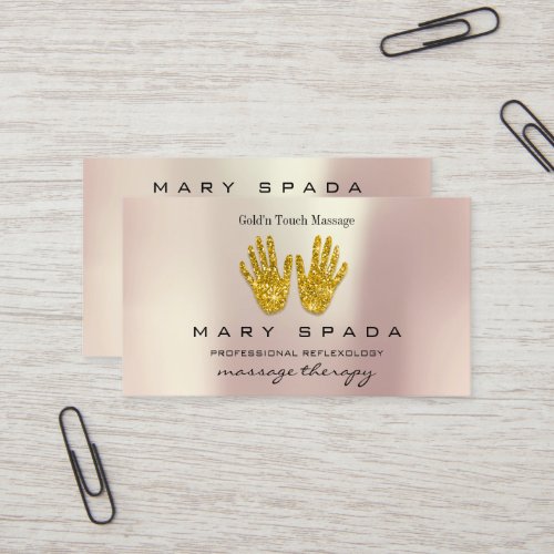 Massage Therapy Reflexology Hands Reiki Rose Gold1 Business Card