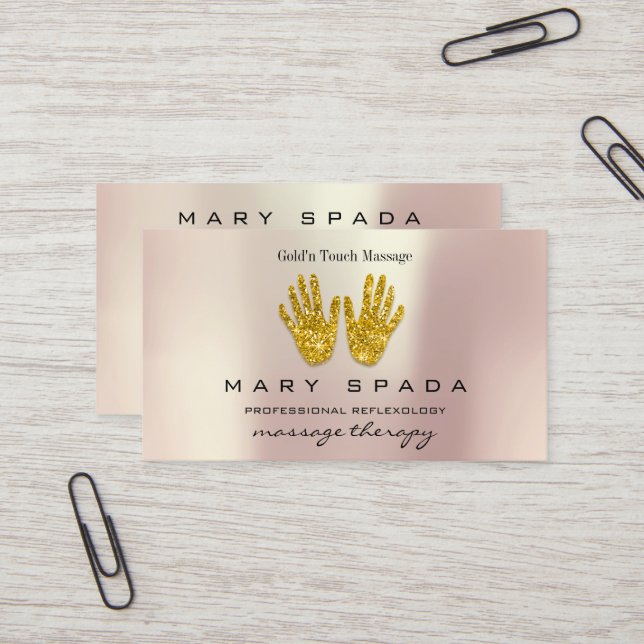 Massage Therapy Reflexology Hands Reiki Rose Gold1 Business Card (Front/Back In Situ)