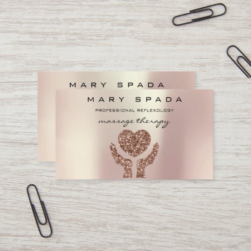 Massage Therapy Reflexology Hands Reiki Rose Gold Business Card