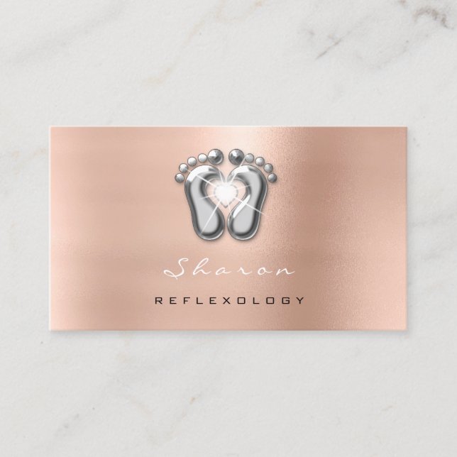 Massage Therapy Reflexology Rose Gold Gray Spark Business Card (Front)