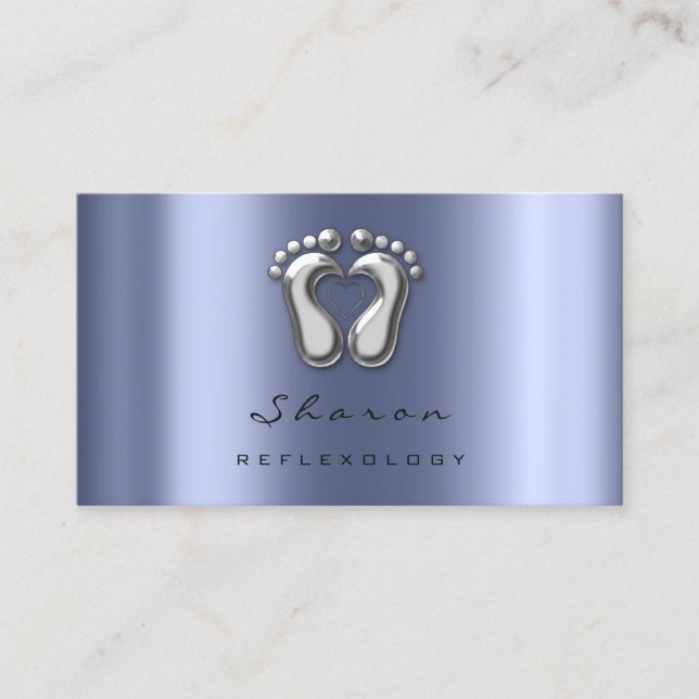 Massage Therapy Reflexology Silver Gray Blue Navy Business Card (Front)