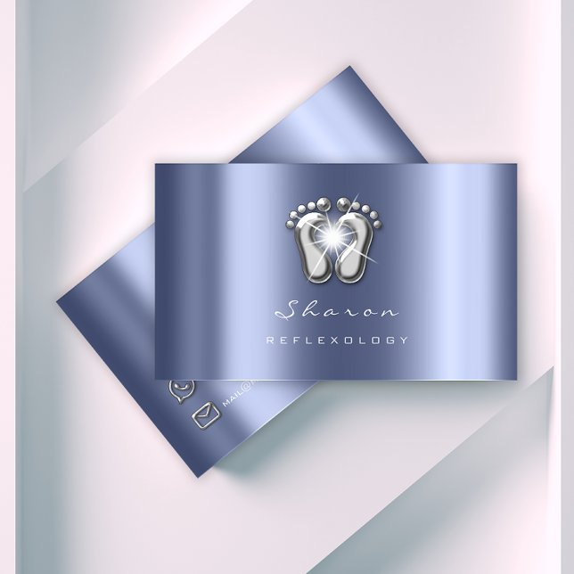 Massage Therapy Reflexology Silver Gray Blue Spark Business Card (Creator Uploaded)