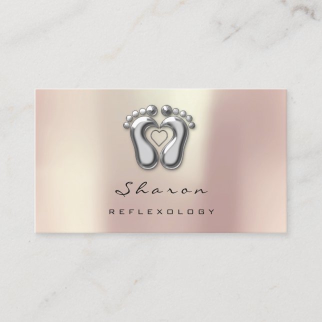 Massage Therapy Reflexology Silver Gray Rose Gold Business Card (Front)