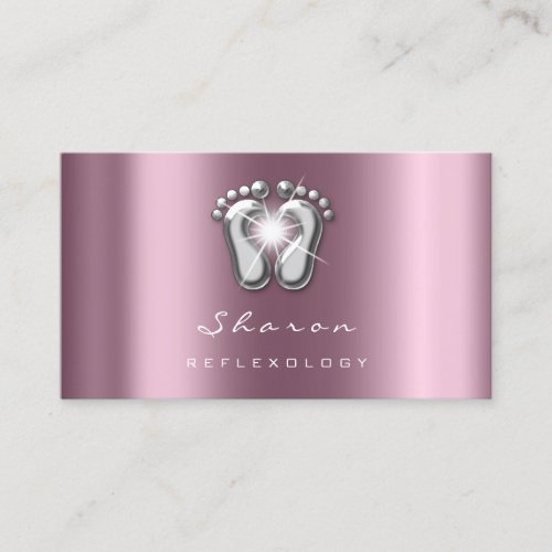 Massage Therapy Reflexology Silver Rose Gray Spark Business Card