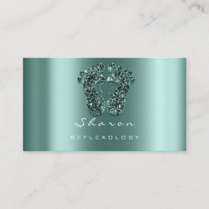 Massage Therapy Reflexology Teal Gree Glitter Feet Business Card