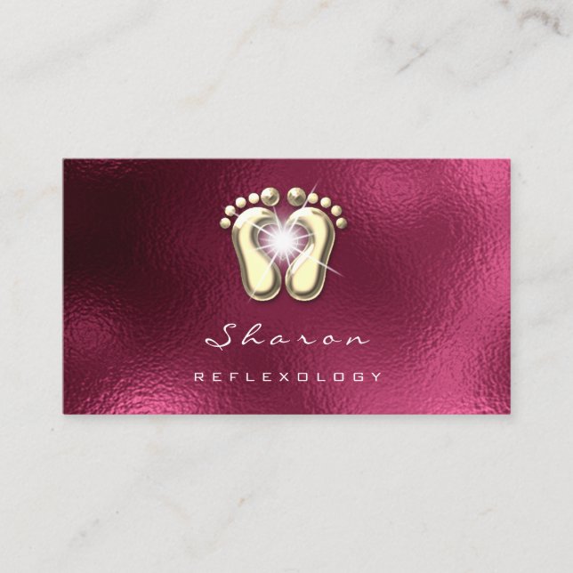 Massage Therapy Reflexology Therapy Gold Burgundy Business Card (Front)