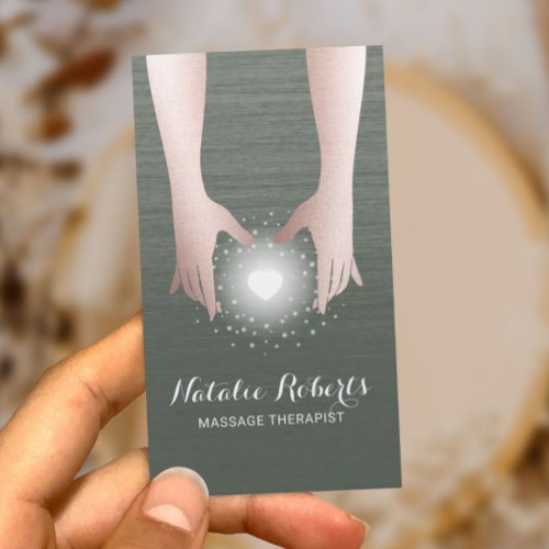 Massage Therapy Reiki Energy Healing Hands Green Business Card