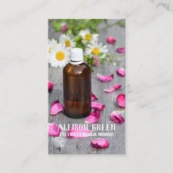 Massage Therapy Rose Essential Oil Aromatherapy Business Card by businesscardsdepot at Zazzle