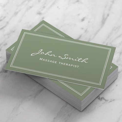 Massage Therapy Simple Framed Elegant Sage Green Business Card