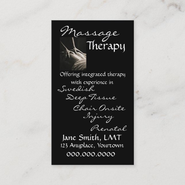 Massage Therapy Sleek Black Appointment Card (Front)