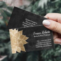 Massage Therapy Spa Gold Floral Rustic Chalkboard Business Card