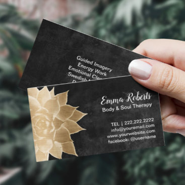 Massage Therapy Spa Gold Floral Rustic Chalkboard Business Card