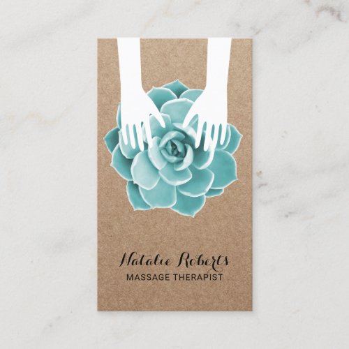 Massage Therapy Succulent Spa Rustic Kraft Business Card