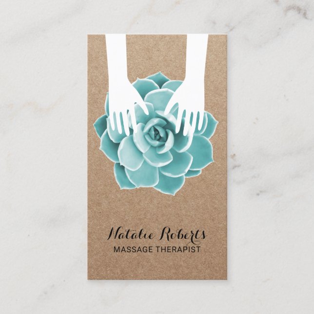 Massage Therapy Succulent Spa Rustic Kraft Business Card (Front)
