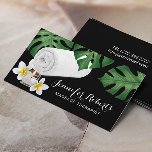 Massage Therapy Tropical Leaves Salon &amp; Spa Business Card