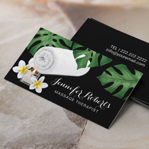 Customizable Massage Therapy Tropical Leaves Salon &amp; Spa Business Card