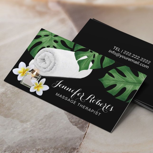 Massage Therapy Tropical Leaves Salon & Spa Business Card (Creator Uploaded)