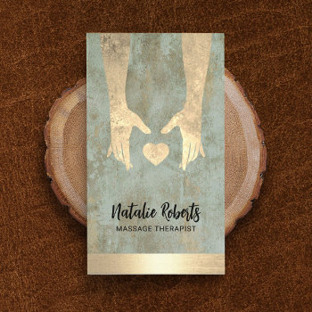 Massage Therapy Vintage Gold Healing Hands & Heart Business Card by cardfactory at Zazzle