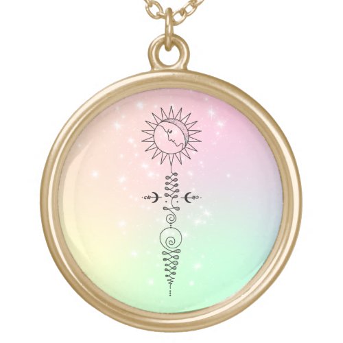 *~* Massage Woman - Moon Sun Nirvana Yoga Reiki Gold Plated Necklace