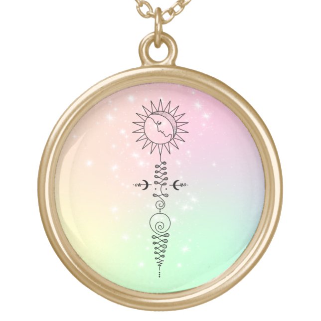 *~* Massage Woman - Moon Sun Nirvana Yoga Reiki Gold Plated Necklace (Front)