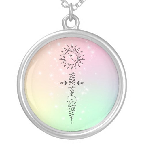 *~* Massage Woman - Moon Sun Nirvana Yoga Reiki Silver Plated Necklace