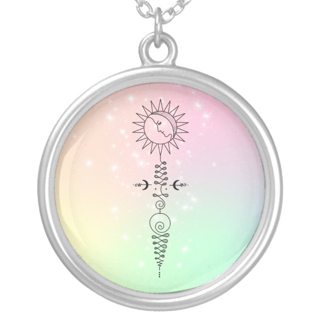*~* Massage Woman - Moon Sun Nirvana Yoga Reiki Silver Plated Necklace (Front)