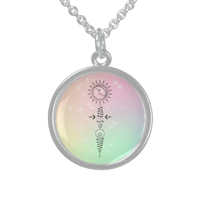 *~* Massage Woman - Moon Sun Nirvana Yoga Reiki Sterling Silver Necklace (Front)