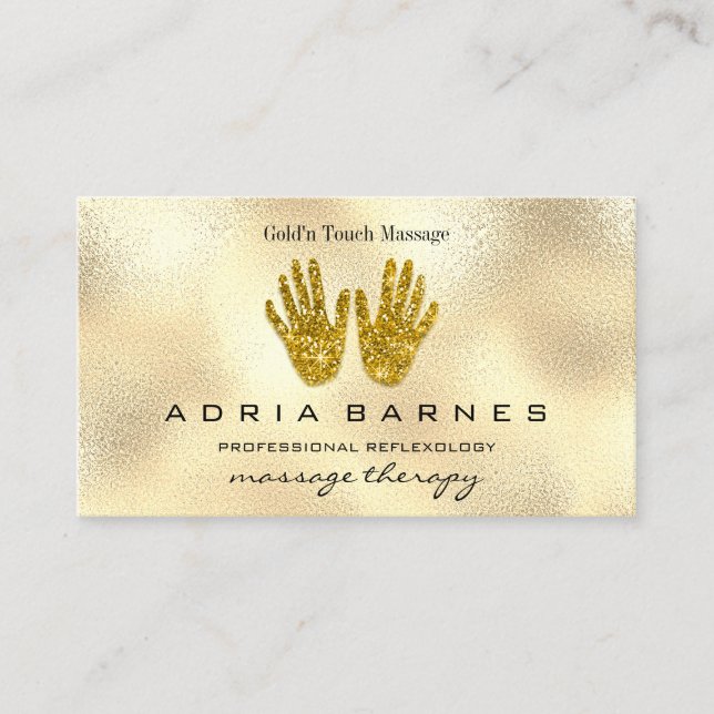 MassageTherapy Reflexology Hands Reiki Rose Gold' Business Card (Front)