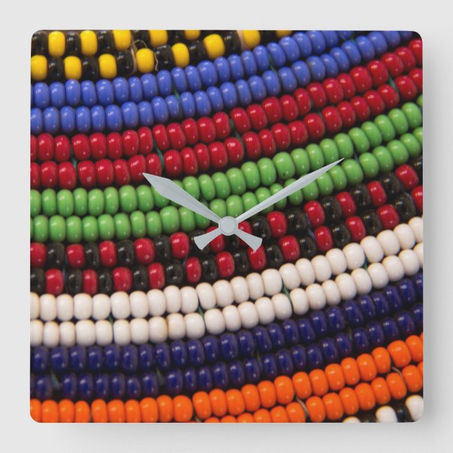 Massai Tribal Bead Pattern Square Wall Clock (Front)