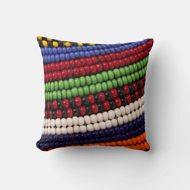 Massai Tribal Bead Pattern Throw Pillow (Front)